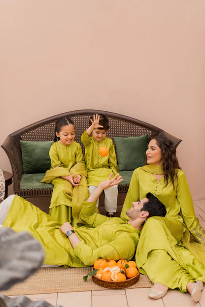 Kids Lime Silk Suit - 3pc
