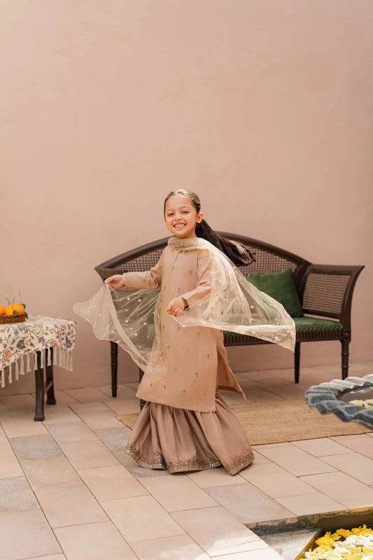 Kids Beige Silk Suit - 3pc