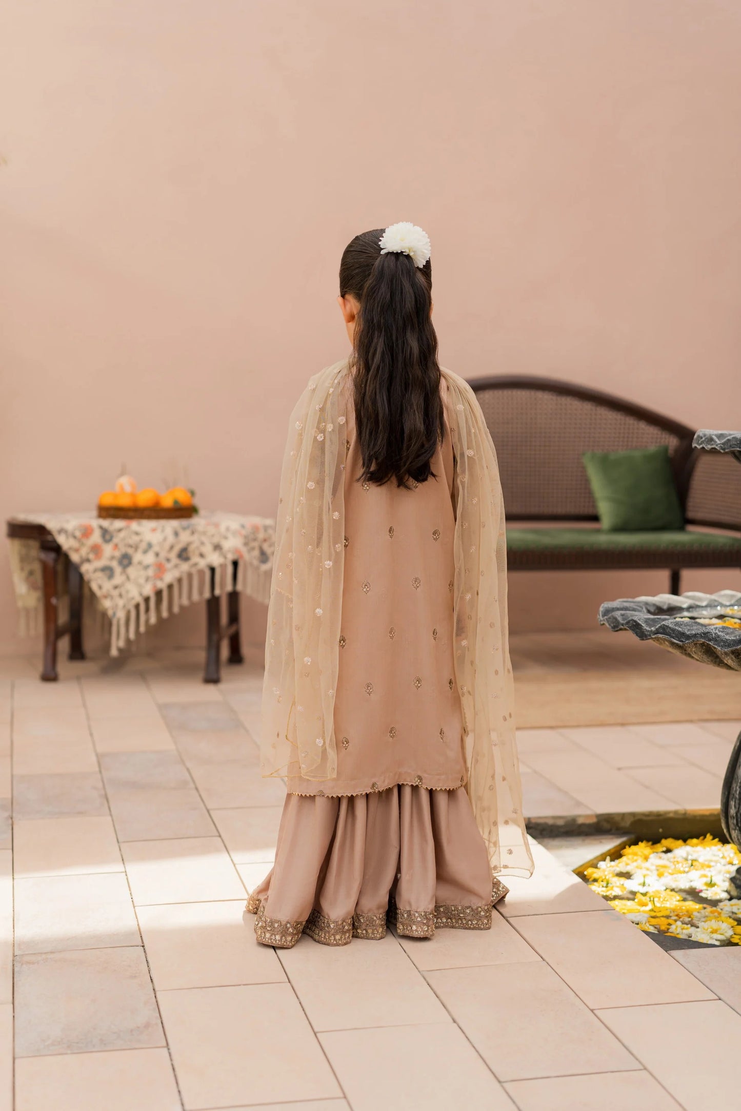 Kids Beige Silk Suit - 3pc