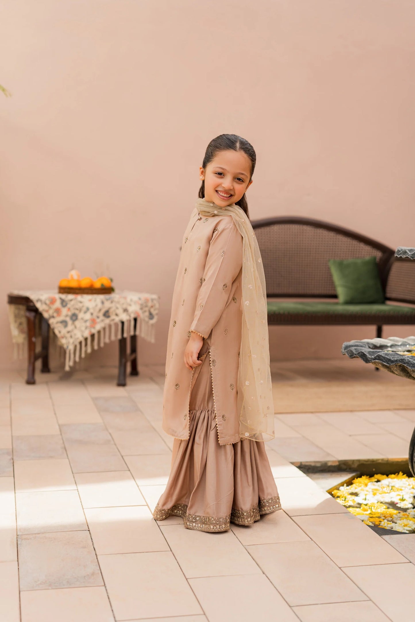Kids Beige Silk Suit - 3pc