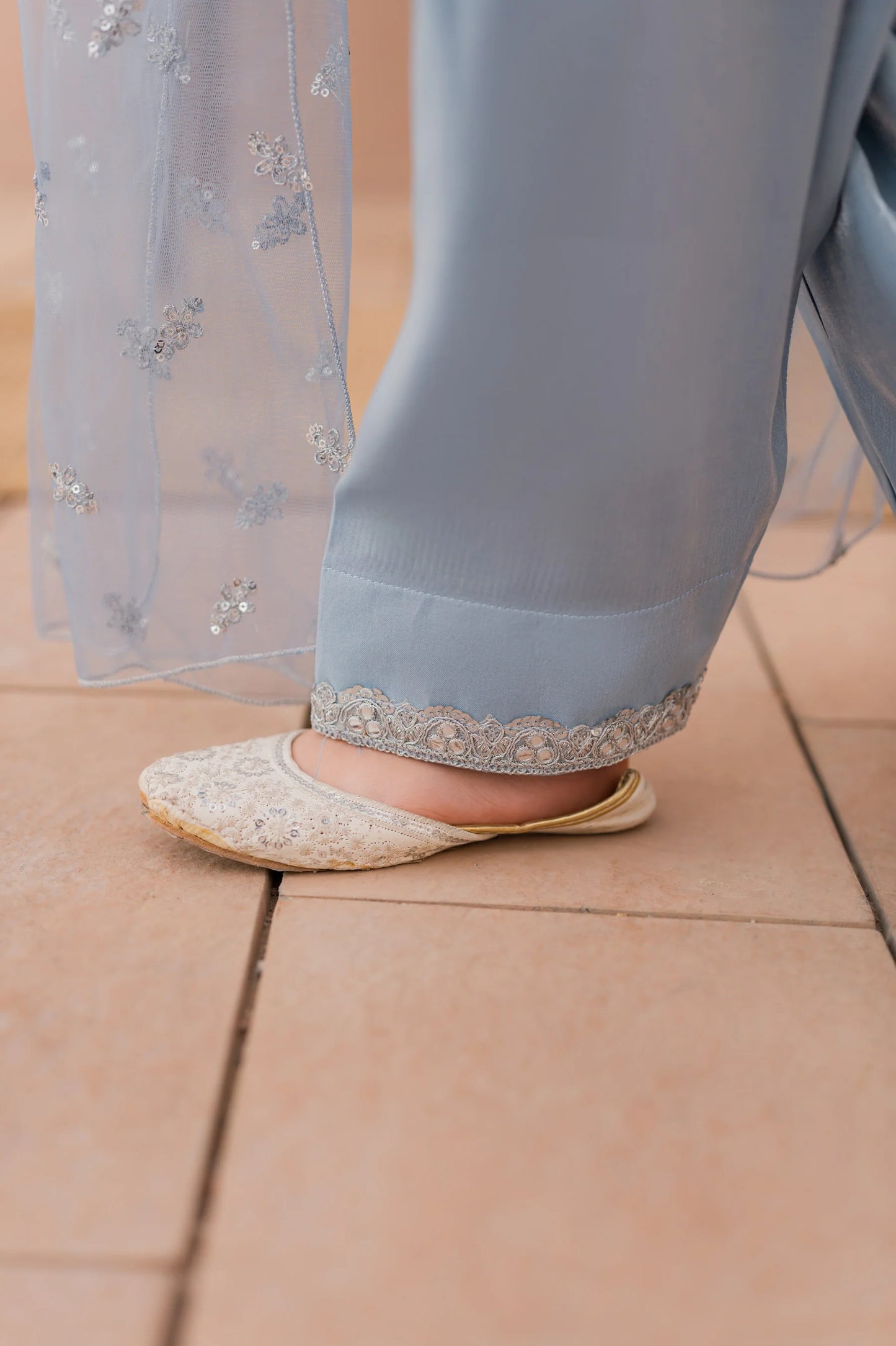 Kids Sky-Blue Silk Suit - 3pc