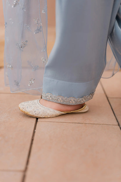 Kids Sky-Blue Silk Suit - 3pc