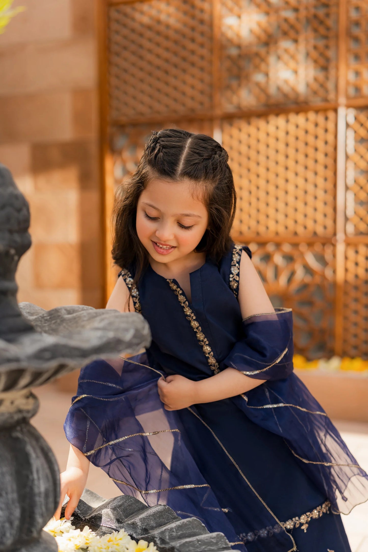 Kids Navy Silk Suit - 3pc