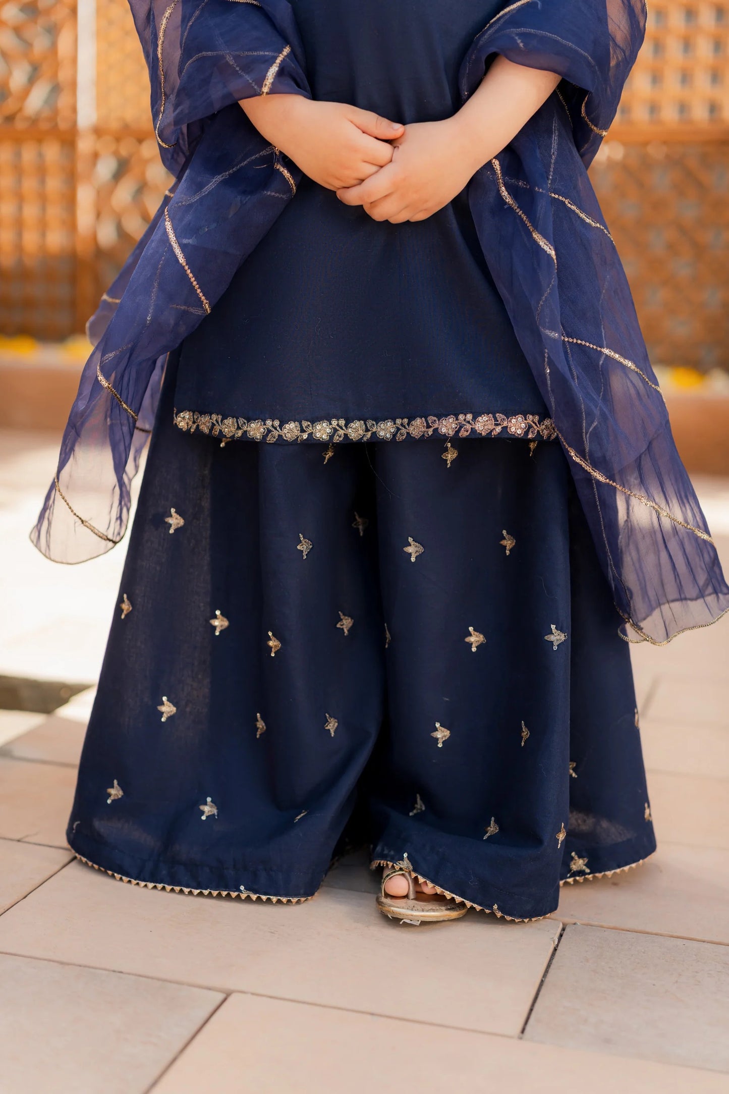 Kids Navy Silk Suit - 3pc