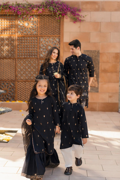 Kids Black Silk Suit - 3pc