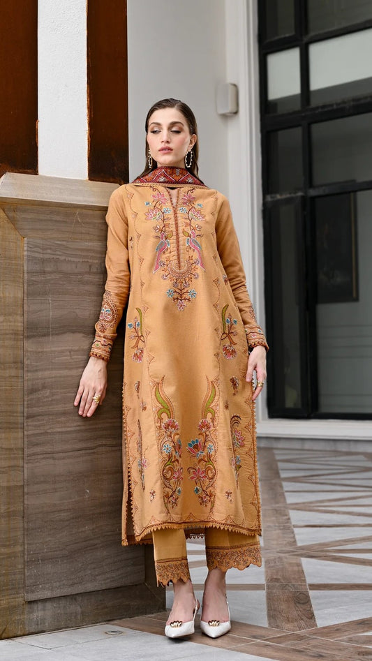 Luxury Embroidered Karandi Set - Mustard Yellow