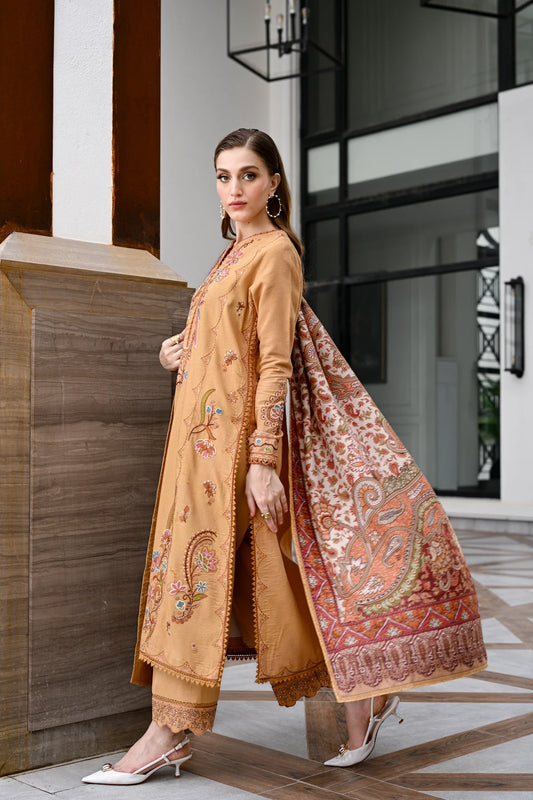Luxury Embroidered Karandi Set - Mustard Yellow