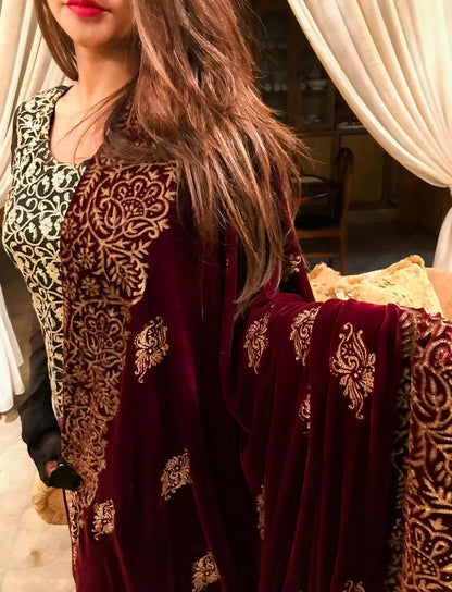 Thick Block Printed Border Shawl - VT-01