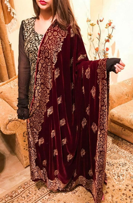 Thick Block Printed Border Shawl - VT-01