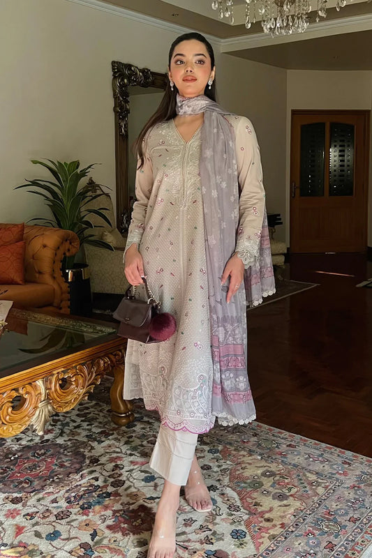 3 PIECE EMBROIDERED LAWN - VOILET