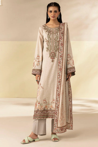 Beige Embroidered Linen Pret 3pc - Zabel