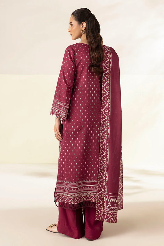 Plum Embroidered Linen 3PC - Afifa