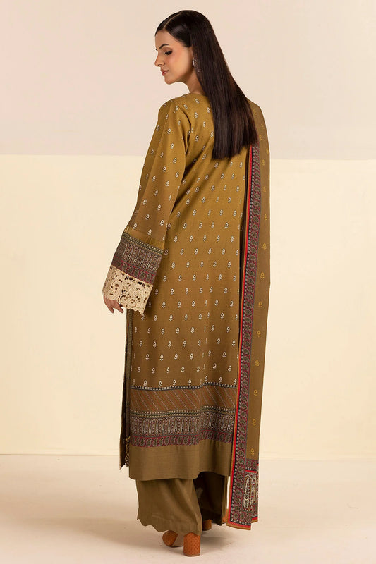 Mehandi Green Embroidered Linen 3PC - Hawa
