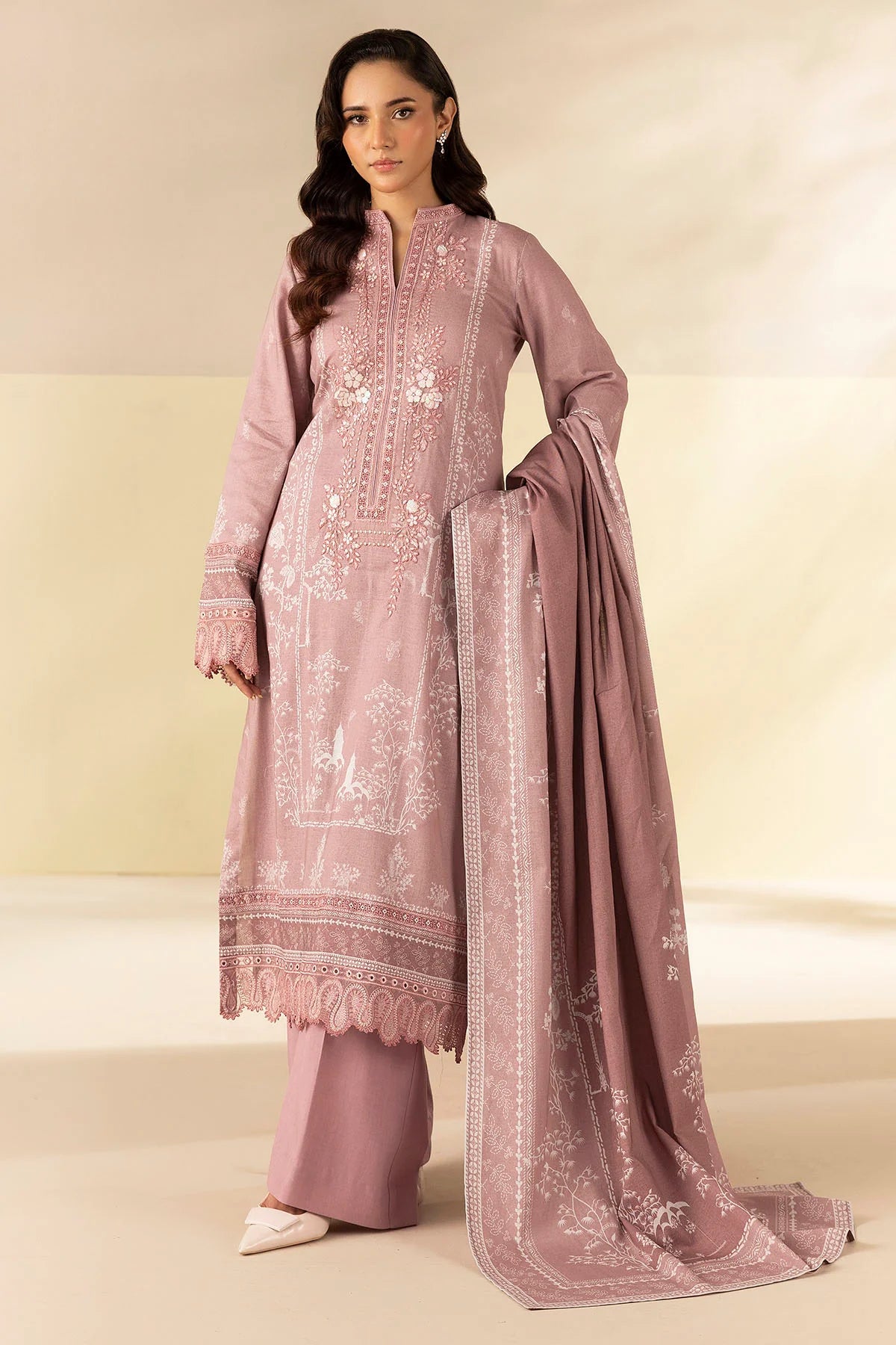 Lavender Embroidered Linen 3PC - Huyaat