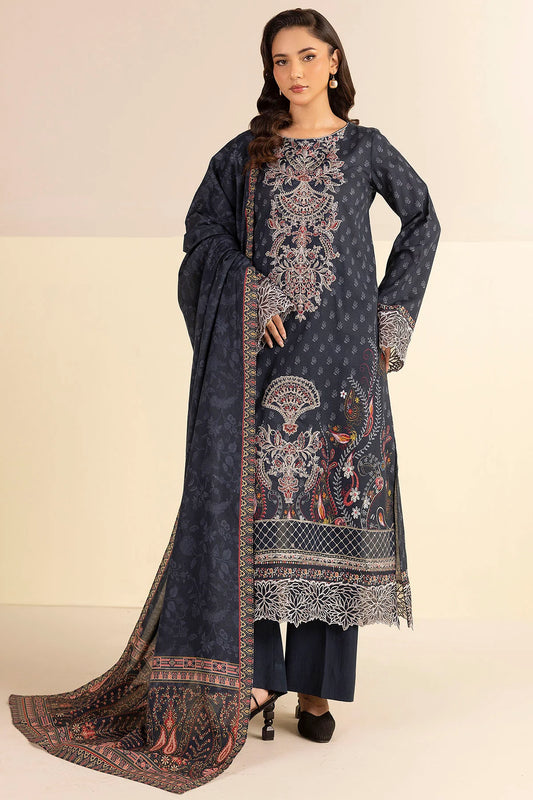 Charcoal Embroidered Linen 3PC - Muniha