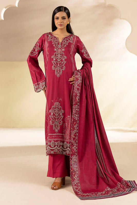 Arshi Pink Embroidered Linen 3PC - Mehza
