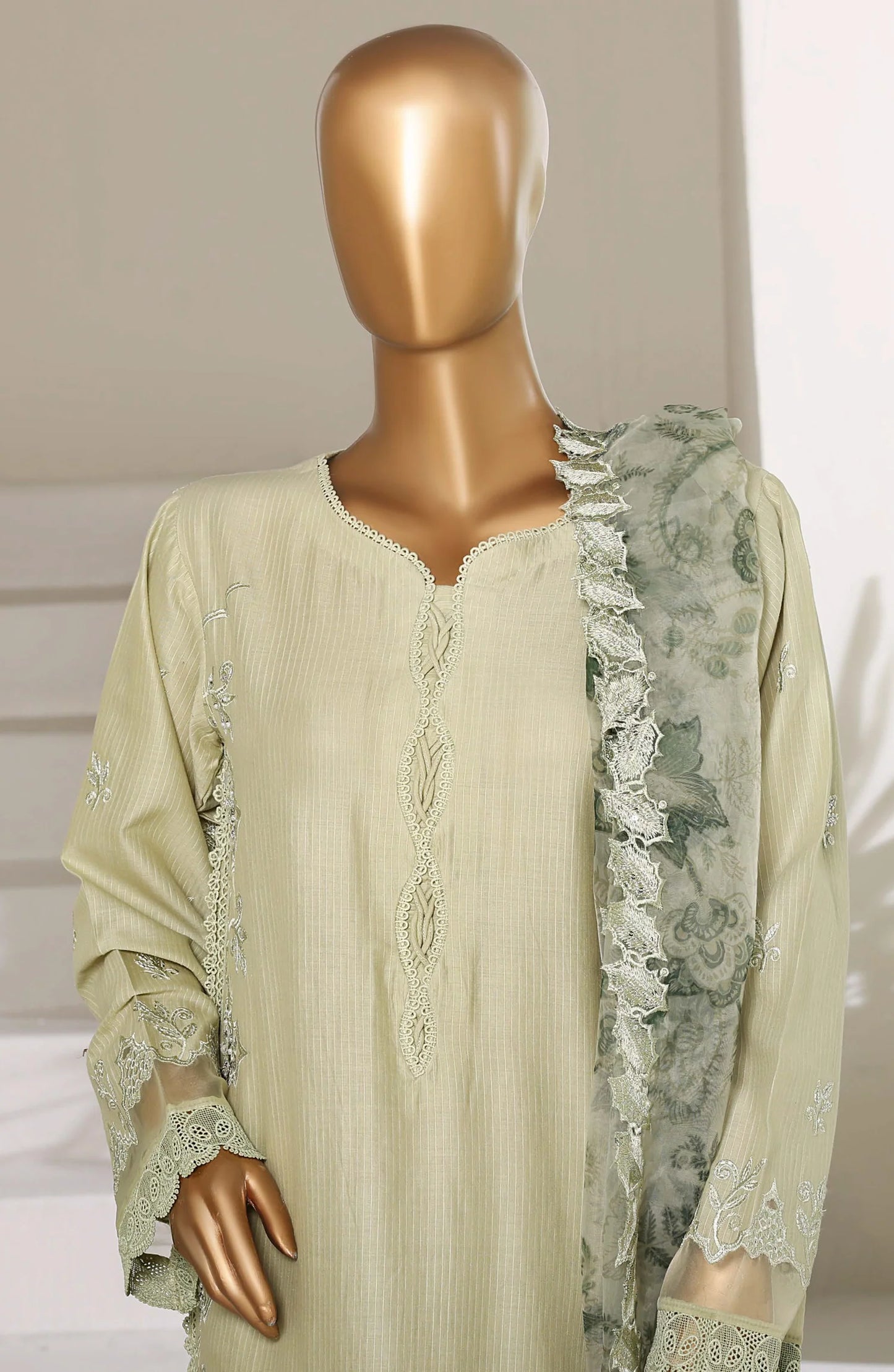 Luxury Embroidered Stitched 3 Piece Suit – Lime Green | Ready to Ship