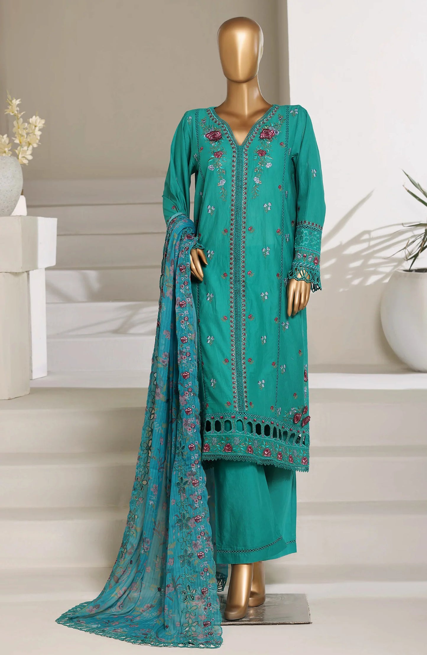 Sadabahar Luxury Embroidered Stitched 3 Piece Suit – Ready to Ship