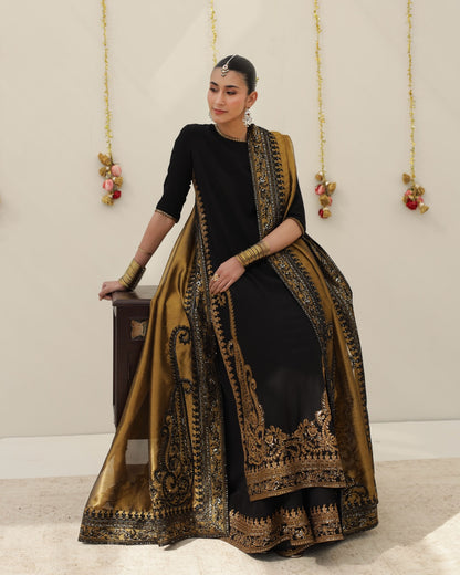 3 Piece Midnight Karandi Silk Outfit by Dyot