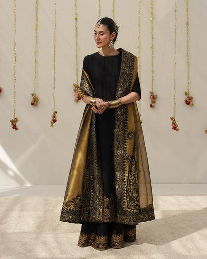 3 Piece Midnight Karandi Silk Outfit by Dyot