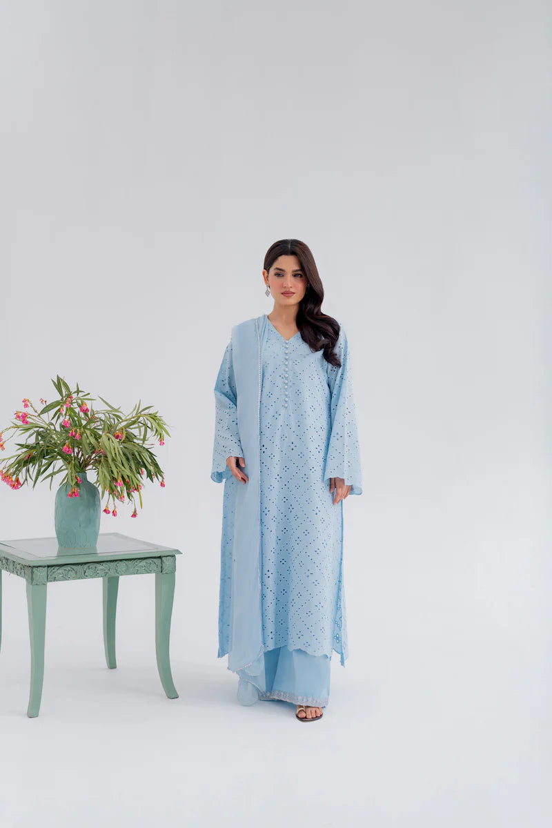 Sky Blue ChickenKari Shirt by Kastoor – Cotton Schiffli | Ready to Ship