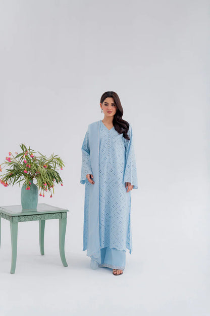 Sky Blue ChickenKari Shirt by Kastoor – Cotton Schiffli | Ready to Ship