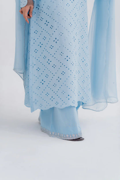 Sky Blue ChickenKari Shirt by Kastoor – Cotton Schiffli | Ready to Ship