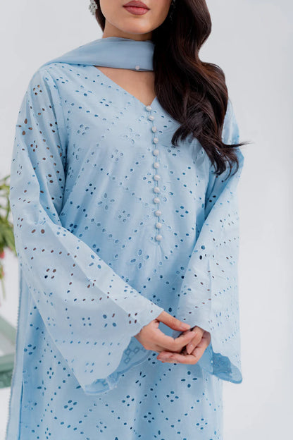 Sky Blue ChickenKari Shirt by Kastoor – Cotton Schiffli | Ready to Ship