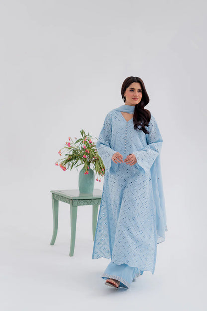 Sky Blue ChickenKari Shirt by Kastoor – Cotton Schiffli | Ready to Ship