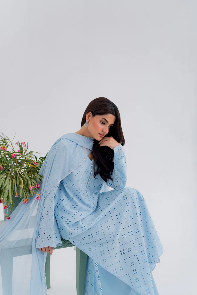 Sky Blue ChickenKari Shirt by Kastoor – Cotton Schiffli | Ready to Ship