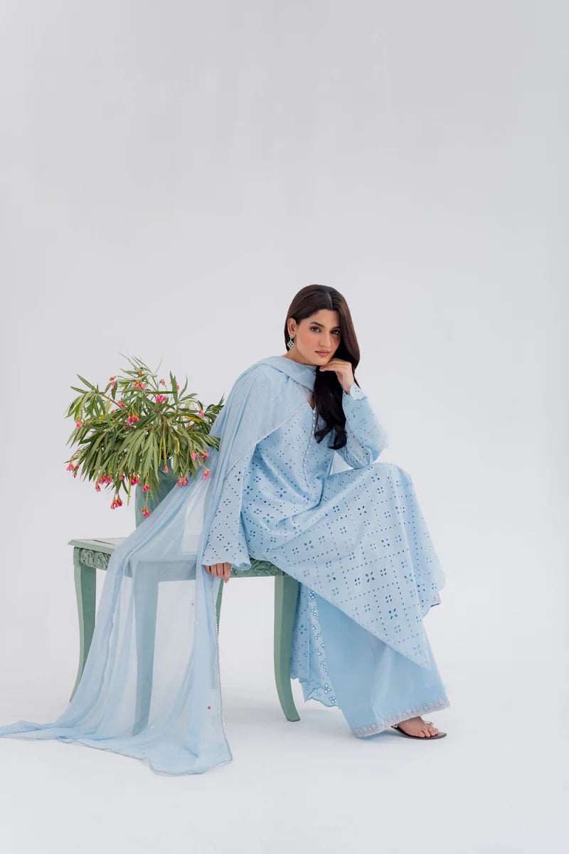 Sky Blue ChickenKari Shirt by Kastoor – Cotton Schiffli | Ready to Ship