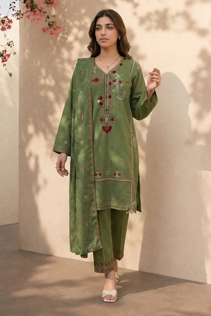 Green Embroidered Khaddar 3-Piece Set