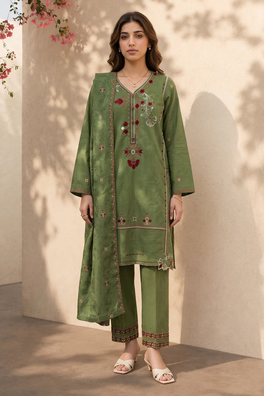 Green Embroidered Khaddar 3-Piece Set