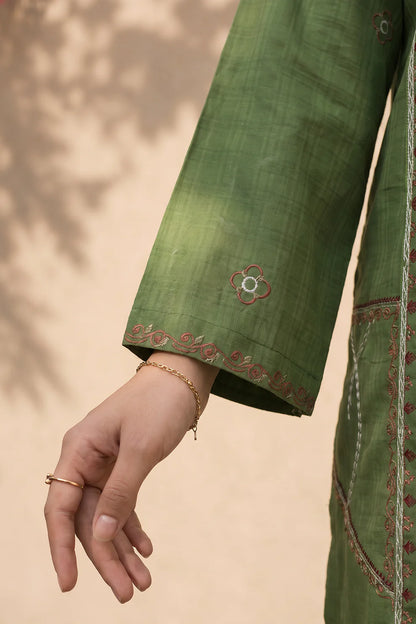 Green Embroidered Khaddar 3-Piece Set