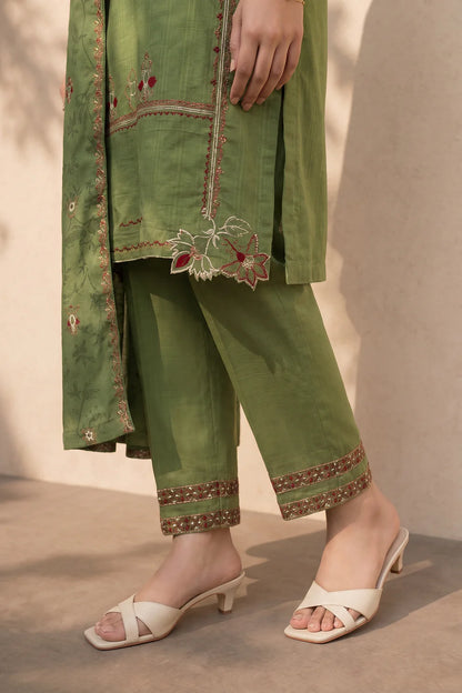 Green Embroidered Khaddar 3-Piece Set