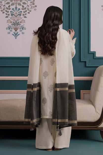 Embroidered Jacquard 3-Piece Suit – Off-White