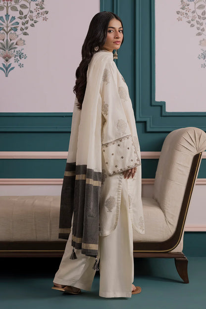 Embroidered Jacquard 3-Piece Suit – Off-White