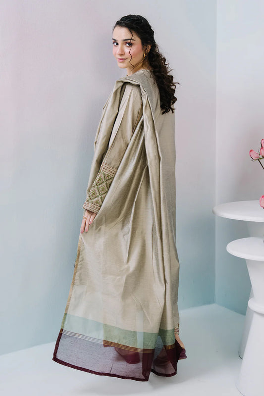 Embroidered Textured 3-Piece in Beige