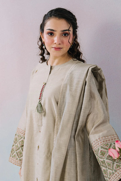 Embroidered Textured 3-Piece in Beige