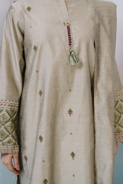 Embroidered Textured 3-Piece in Beige