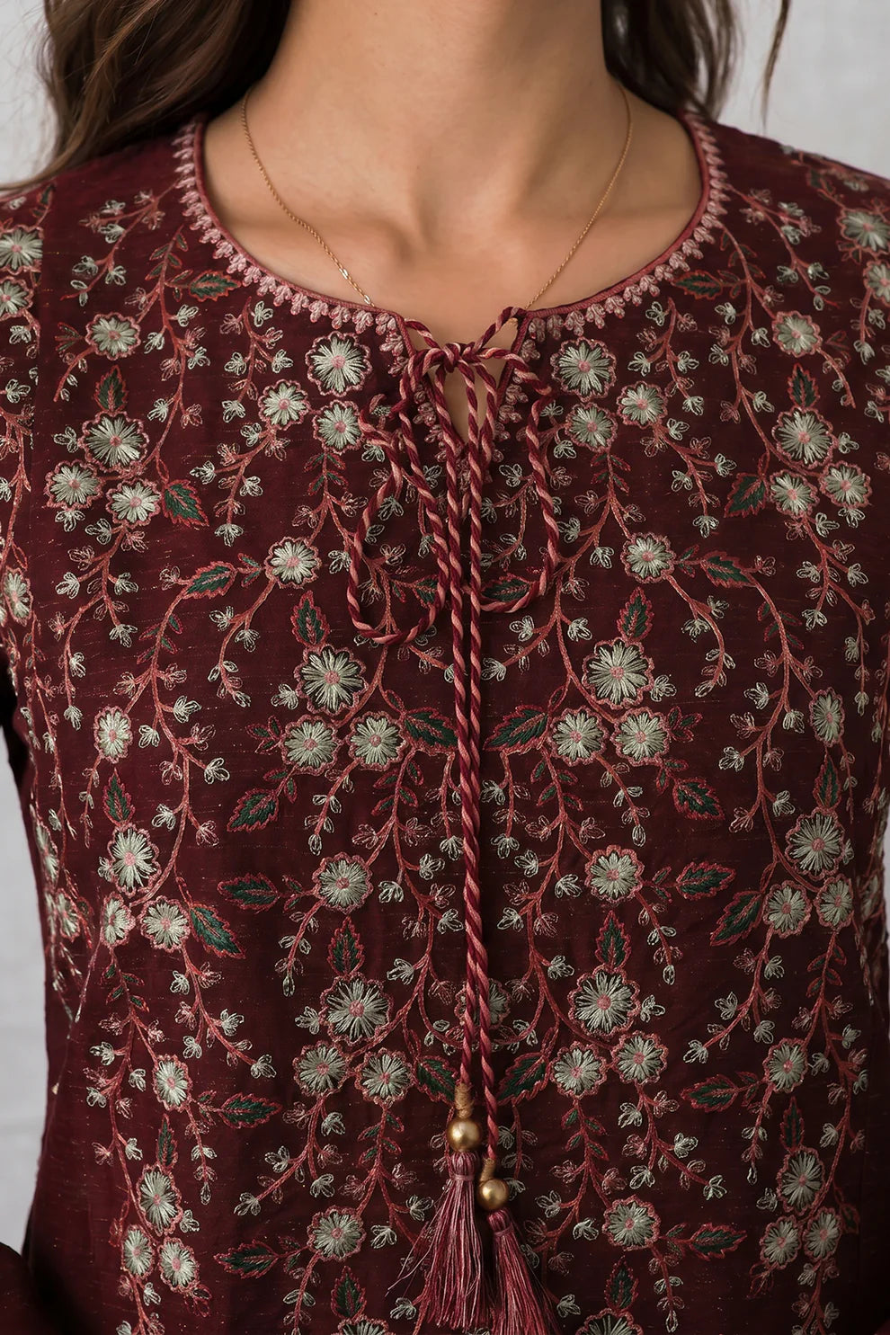 Embroidered Yarn-Dyed 3-Piece – Rich Maroon