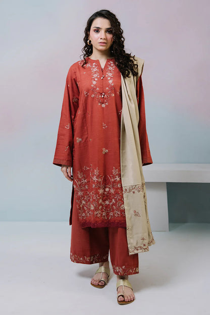 Embroidered Khaddar 3-Piece Suit – Rust