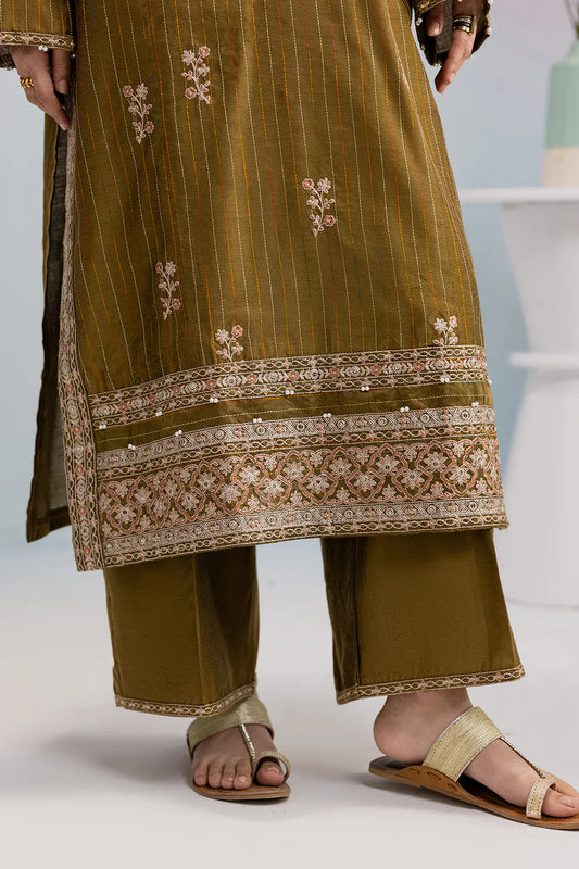 Embroidered Yarn-Dyed 3-Piece Suit – Olive