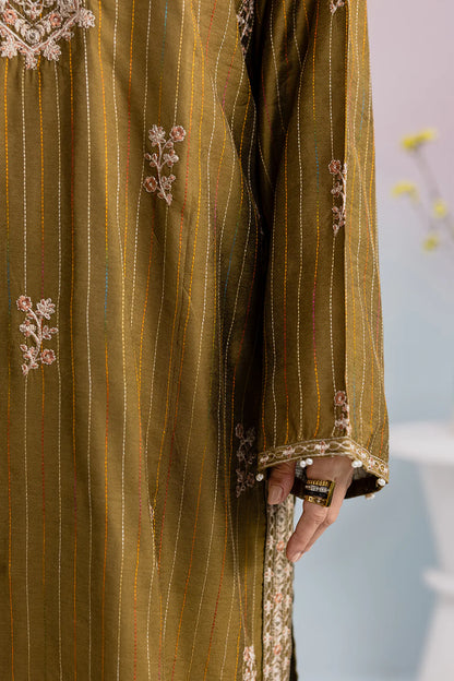 Embroidered Yarn-Dyed 3-Piece Suit – Olive