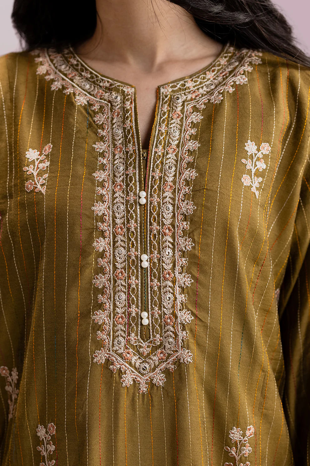 Embroidered Yarn-Dyed 3-Piece Suit – Olive