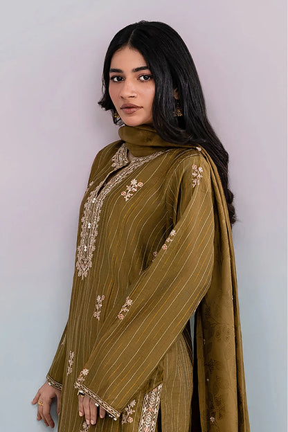Embroidered Yarn-Dyed 3-Piece Suit – Olive