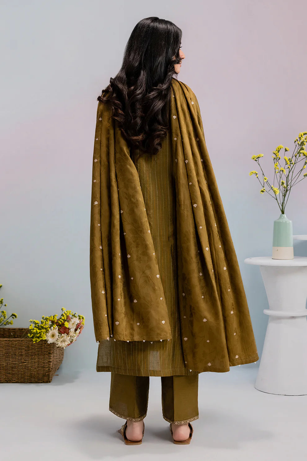 Embroidered Yarn-Dyed 3-Piece Suit – Olive