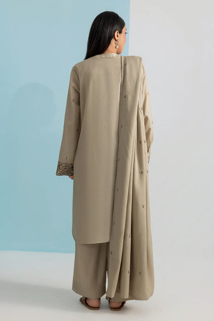 Embroidered Khaddar 3-Piece Suit – Beige