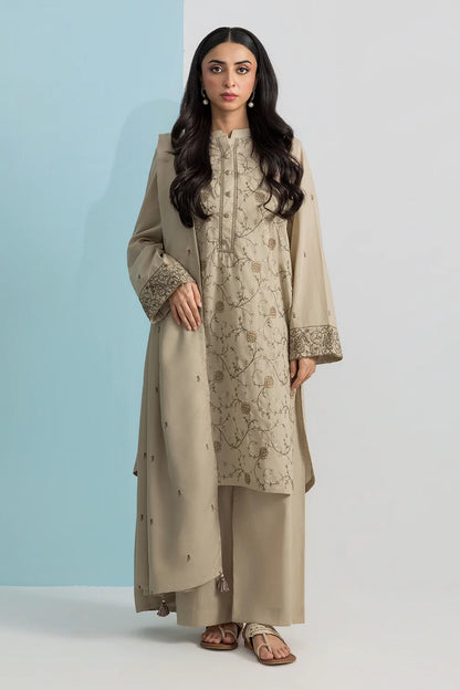 Embroidered Khaddar 3-Piece Suit – Beige