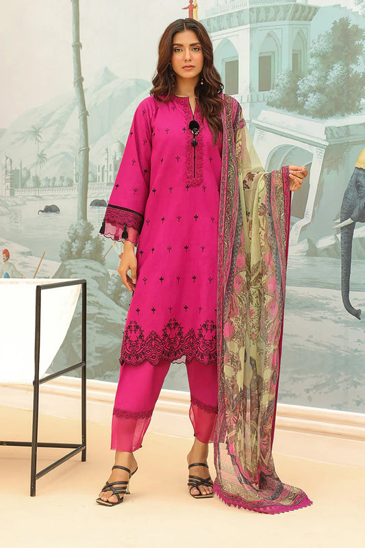 Pink Embroidered Khaddar Suit - 3PC